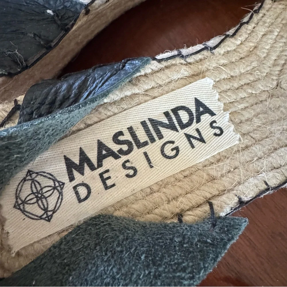 Maslinda Designs Ankle Tie Espadrille Wedges Black Beige EU 39